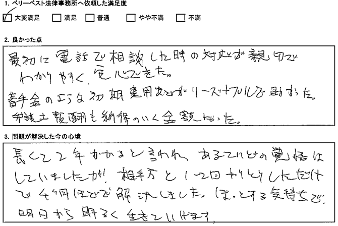 最初に電話で相談した時の対応が親切でわかりやすく、安心できた